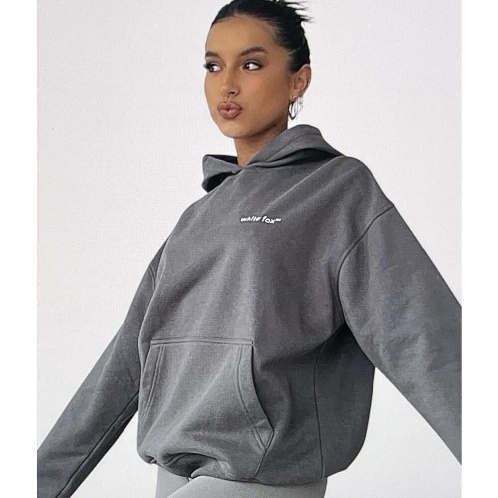 White Fox Gray Hoodie Sweatshirt White Embroidered Logo - Rare- S/M